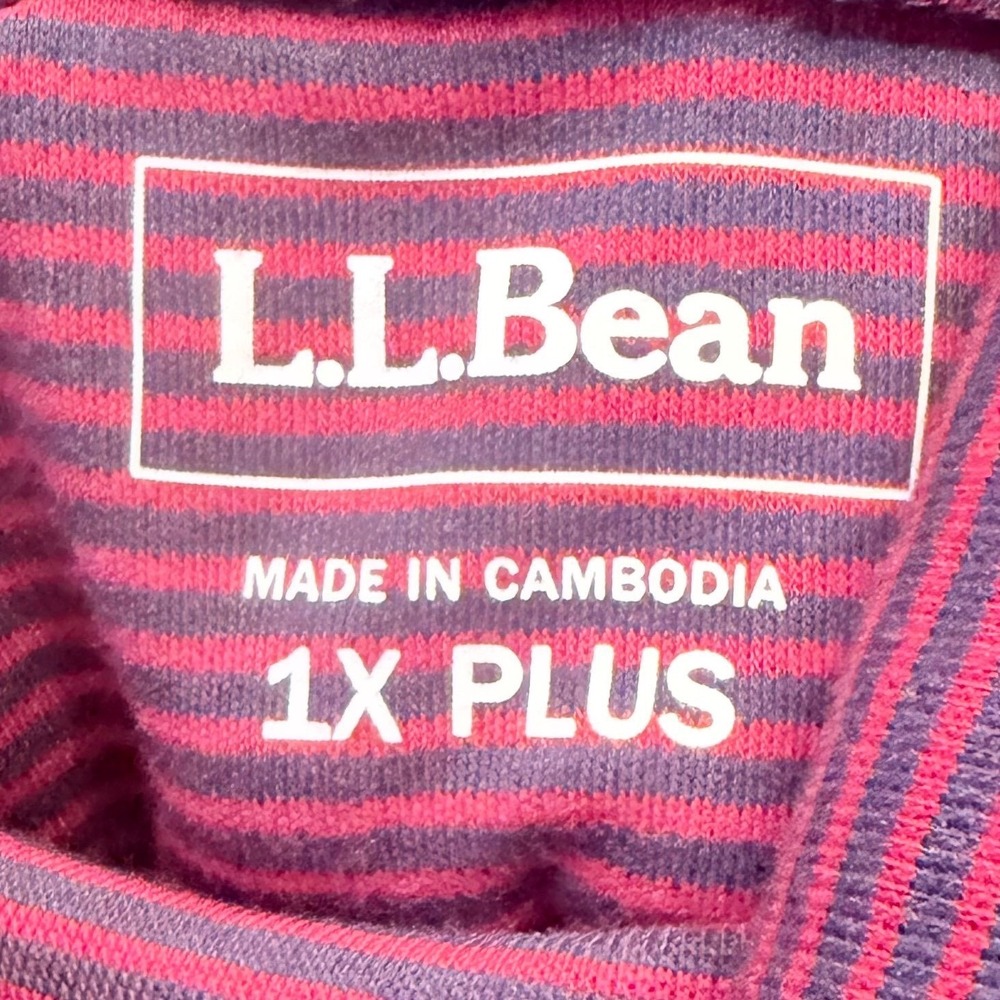 L.L.Bean Women's Size 1X Plus Cotton Red Striped Turtleneck Pullover Casual